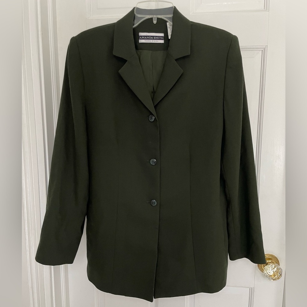 Beautiful dark olive green coat or blazer by Amanda Smith, pure wool size 14